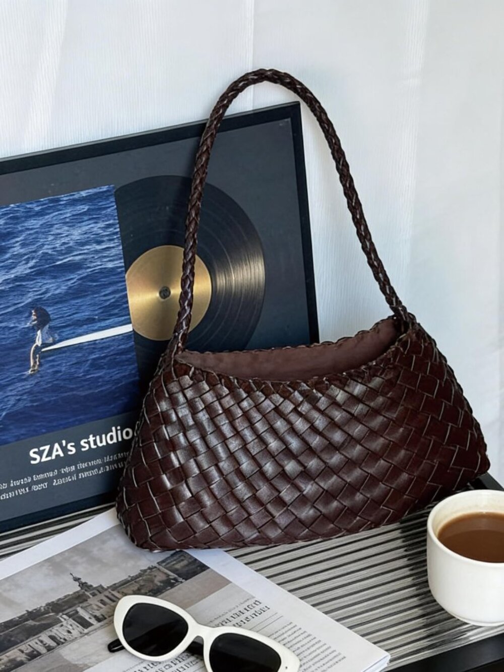Woven Shoulder Bag for Women, Large Capacity Soft Leather Hobo Bag, Casual Shoul - Picture 3 of 5
